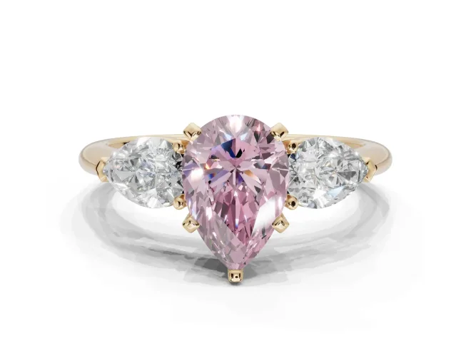 Pear-Shaped 3-Stone Engagement Ring Setting for a Fancy Pink Lab-Grown Diamond | Yellow Gold