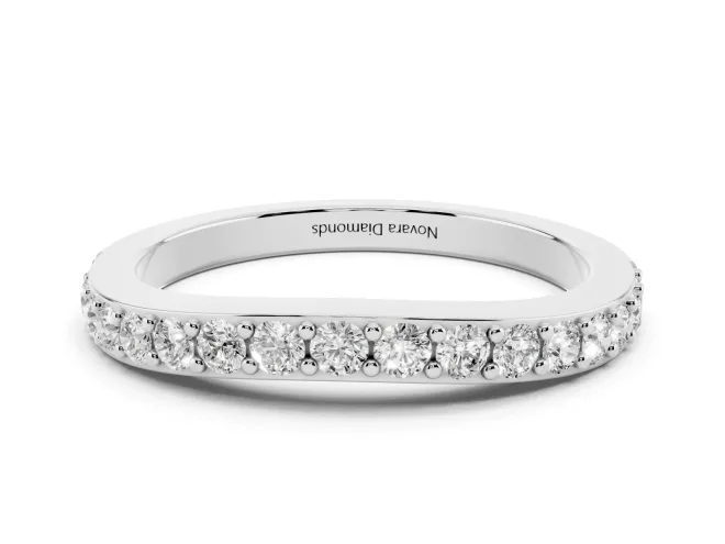 Round Diamond Curved Eternity Band Set in Platinum with Pavé Prong Setting