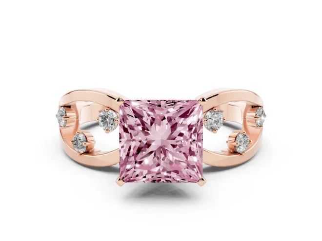 Princess Cut Loop Engagement Ring Setting for a Fancy Pink Lab-Grown Diamond | Rose Gold