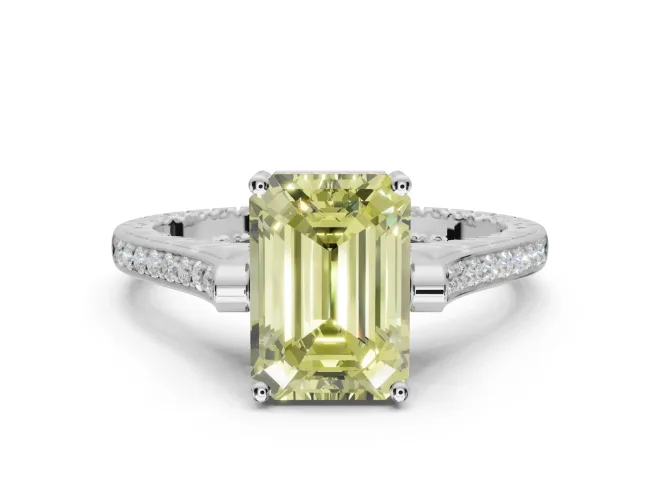 Emerald Cut Engagement Ring Setting for a Fancy Yellow Lab-Grown Diamond | Sterling Silver - Design NV-24586