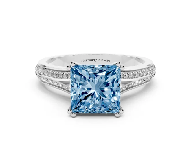 Princess Cut Pavé Split Shank Engagement Ring Setting for a Fancy Blue Lab-Grown Diamond | Double Claw Prongs | Platinum