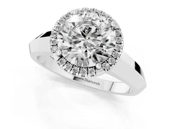 Round Cut Diamond Halo Ring Set in White gold with Cathedral Band and Prong Setting – second view