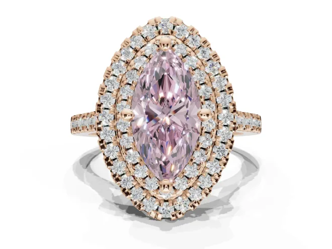 Marquise Double Halo Engagement Ring Setting for a Fancy Pink Lab-Grown Diamond | Pavé Shoulders | Rose Gold