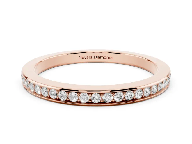 Round Lab-Grown Diamond Pavé Half Eternity Wedding Band | Raised Side Walls | Rose Gold