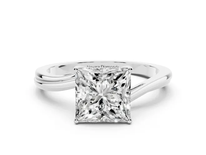 Princess Cut Bypass Solitaire Engagement Ring Setting | Plain Polished Band | White Gold