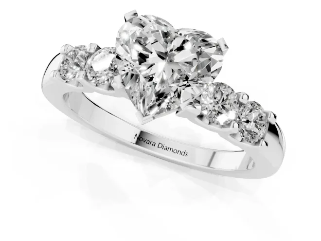 Heart Cut Diamond Five-Stone Prong Set Engagement Ring Set in Silver with Channel Band – second view