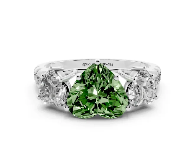 Heart-Shaped Three Stone Engagement Ring Setting for a Fancy Green Lab-Grown Diamond | Sterling Silver - Design NV-24849