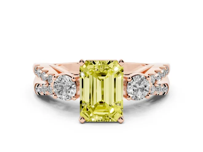 Emerald Cut Three Stone Engagement Ring Setting for a Fancy Yellow Lab-Grown Diamond | Rose Gold