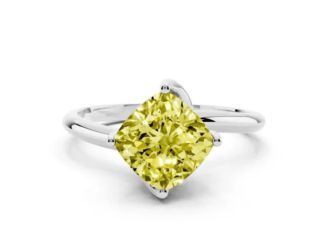 Cushion Cut Bypass Solitaire Engagement Ring Setting for a Fancy Yellow Lab-Grown Diamond | Plain Band | Platinum