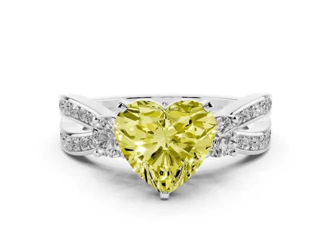 Heart-Shaped Three-Stone Twist Engagement Ring Setting for a Fancy Yellow Lab-Grown Diamond | Sterling Silver