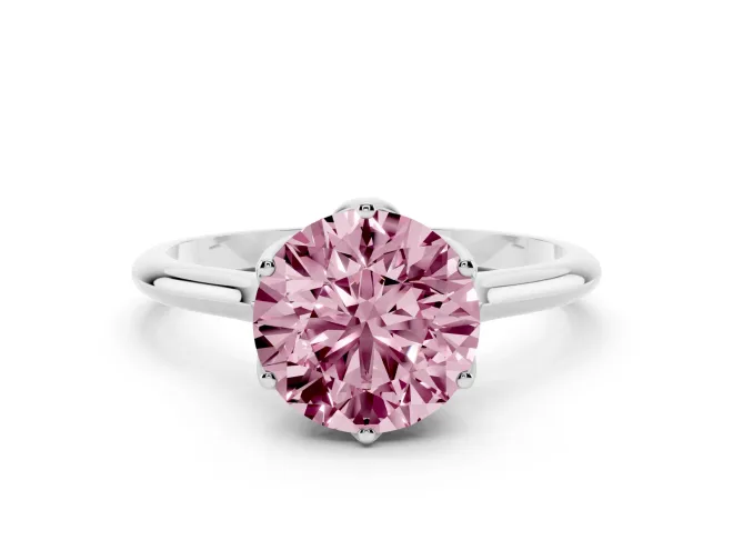 Round Cathedral Solitaire Engagement Ring Setting for a Fancy Pink Lab-Grown Diamond | Tulip Gallery | White Gold