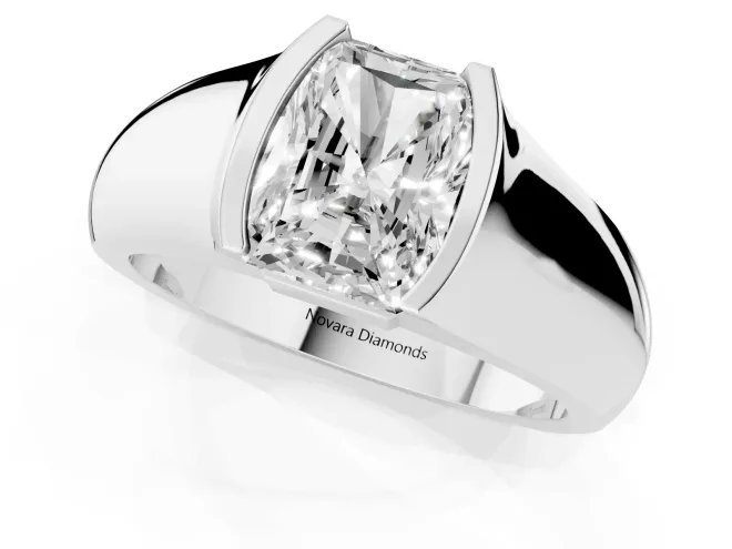 Radiant Cut Half Bezel Solitaire Engagement Ring Setting | Wide Band | Sterling Silver – second view