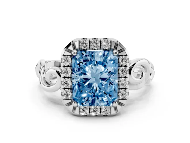 Radiant Cut Filigree Halo Engagement Ring Setting for a Fancy Blue Lab-Grown Diamond | Sterling Silver