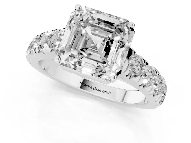 Asscher Cut Diamond Solitaire Ring Set in Silver with Cut-Down Micro Pavé Band and Prong Setting – second view