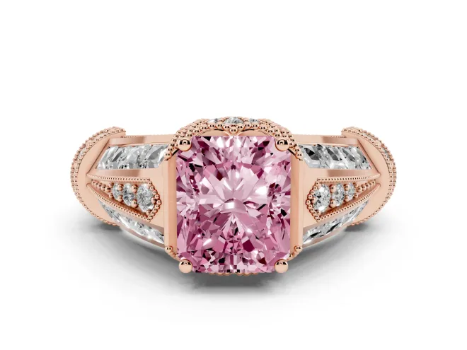 Radiant Cut Vintage Milgrain Engagement Ring Setting for a Fancy Pink Lab-Grown Diamond | Hidden Halo | Rose Gold