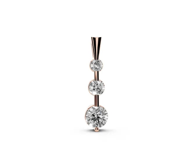 Round Lab-Grown Diamond Graduated Three-Stone Bar Pendant Necklace | Tapered Bail | Rose Gold