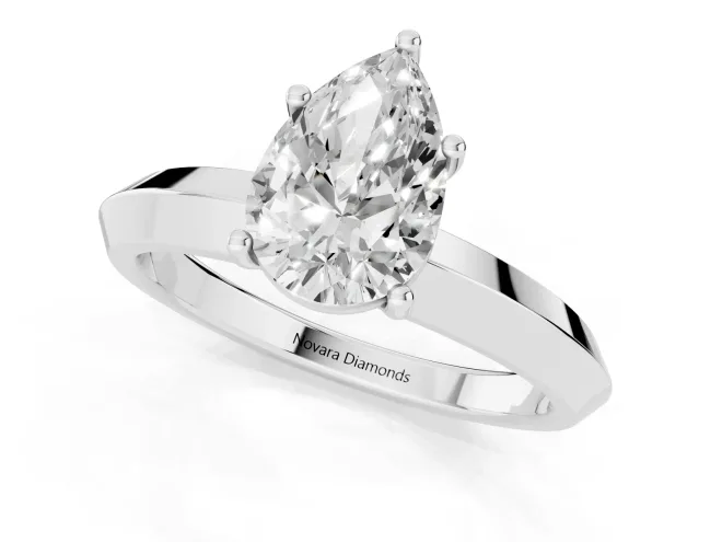 Pear Cut Diamond Solitaire Engagement Ring Set in White gold with Flat Band and Prong Setting – second view