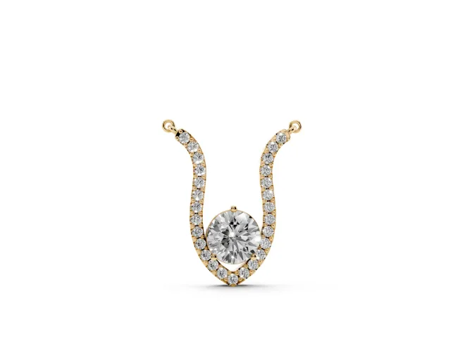 Round Lab-Grown Diamond Open Pavé Frame Pendant Necklace | Pointed U Frame | Yellow Gold