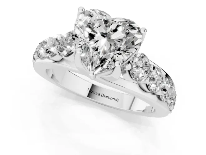 Heart-Shaped Graduated Side Stone Engagement Ring Setting | Shared Prong Rails | Sterling Silver – second view