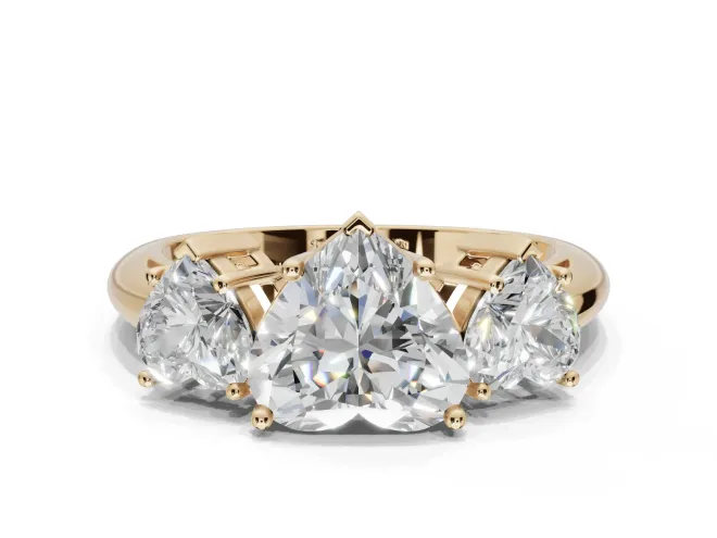 Heart-Shaped Three Stone Engagement Ring Setting | Plain Band | Yellow Gold