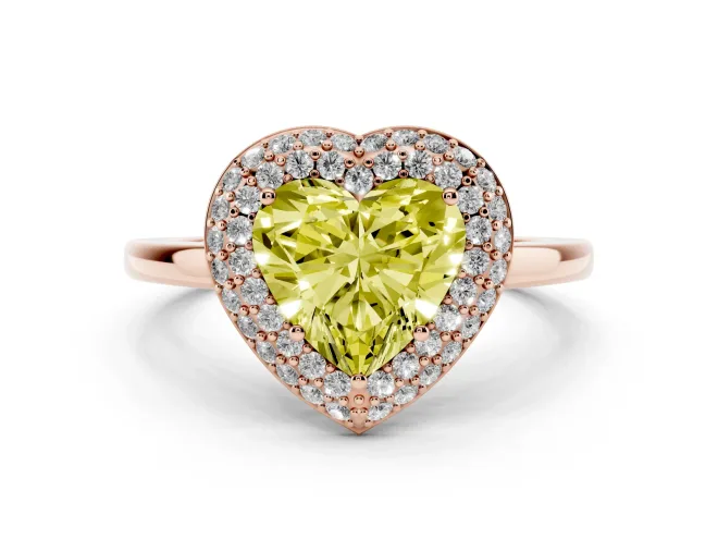 Heart-Shaped Pavé Halo Engagement Ring Setting for a Fancy Yellow Lab-Grown Diamond | Slim Plain Band | Rose Gold