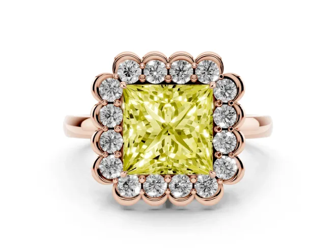 Princess Cut Halo Engagement Ring Setting for a Fancy Yellow Lab-Grown Diamond | Rose Gold - Design NV-24719