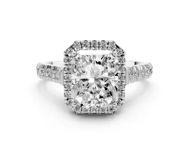 Radiant Cut Halo Engagement Ring Setting | Shared Prong Shoulders | White Gold