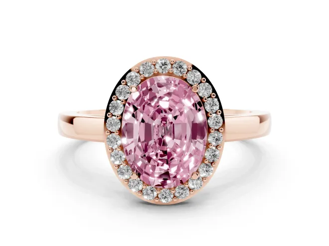 Oval Thin Halo Engagement Ring Setting for a Fancy Pink Lab-Grown Diamond | Plain Band | Rose Gold