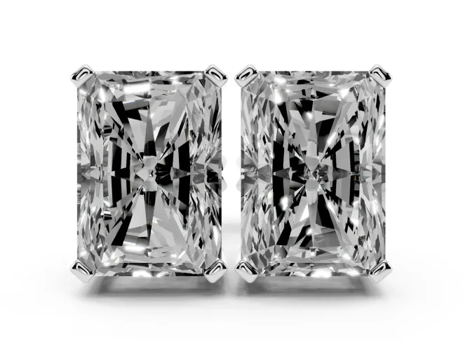 Radiant Cut Diamond Solitaire Stud Earrings Set in White gold with Basket Setting