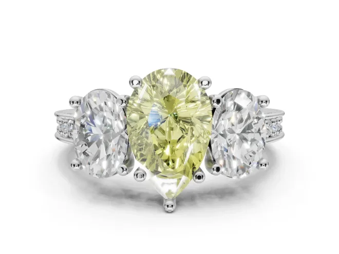 Pear-Shaped Vintage Three Stone Engagement Ring Setting for a Fancy Yellow Lab-Grown Diamond | Graduated Pavé | Platinum