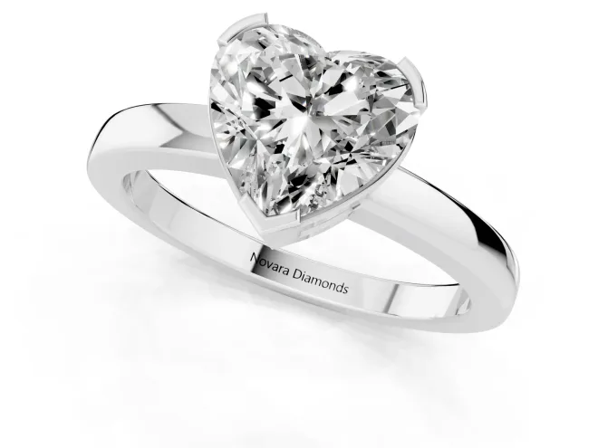 Heart Cut Diamond Solitaire Ring Set in Platinum with Prong Head and Smooth Polished Band – second view