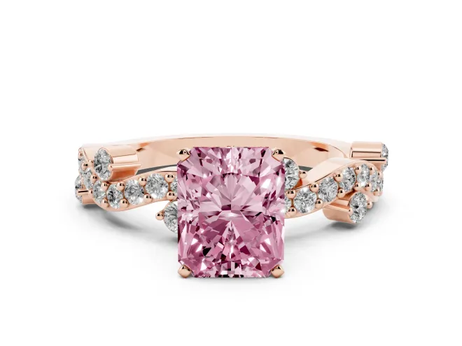 Radiant Cut Twisted Pavé Solitaire Engagement Ring Setting for a Fancy Pink Lab-Grown Diamond | Bar Stations | Rose Gold