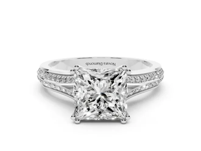 Princess Cut Pave Split Shank Engagement Ring Setting | Double Claw Prongs | Platinum