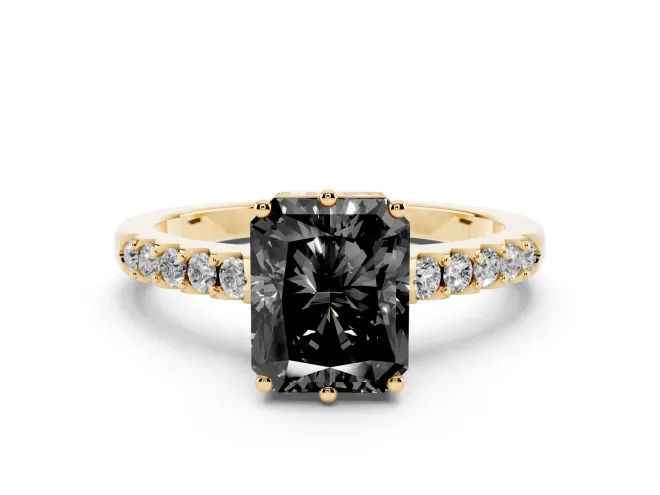 Radiant Cut Hidden Halo Engagement Ring Setting for a Black Center | Yellow Gold