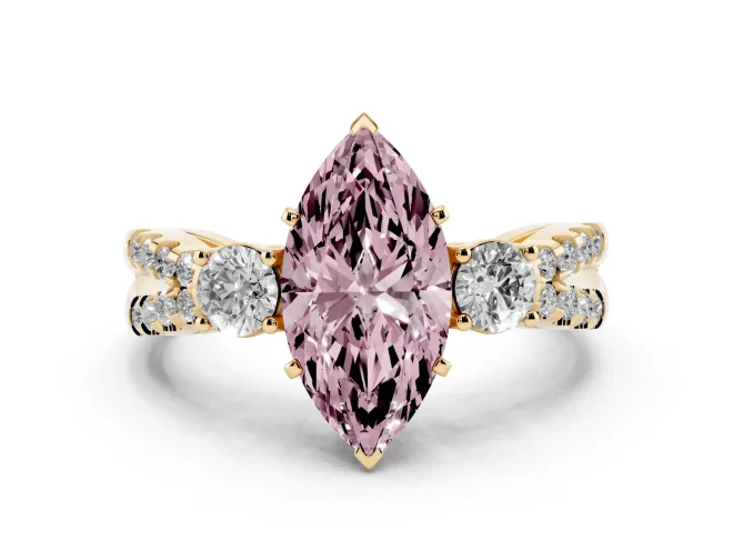 Marquise Three Stone Engagement Ring Setting for a Fancy Pink Lab-Grown Diamond | Yellow Gold
