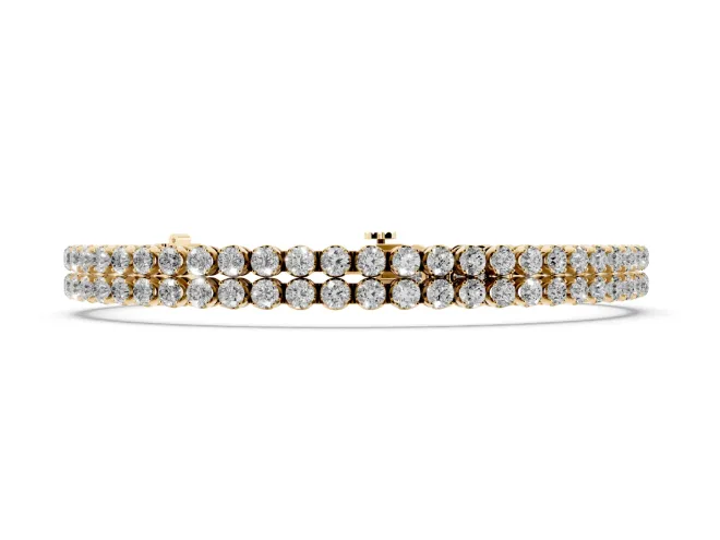 Round Lab-Grown Diamond Double Row Tennis Bracelet | Aligned Rows | Yellow Gold