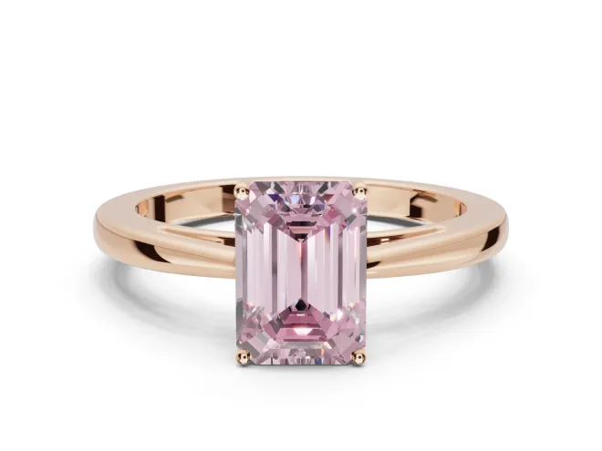 Emerald Cut Cathedral Solitaire Engagement Ring Setting for a Fancy Pink Lab-Grown Diamond | Open Shoulders | Rose Gold