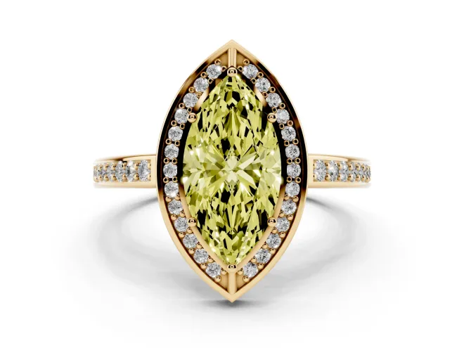 Marquise Sectioned Halo Engagement Ring Setting for a Fancy Yellow Lab-Grown Diamond | Yellow Gold