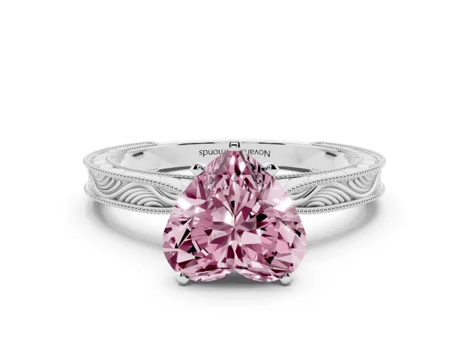 Heart-Shaped Engraved Engagement Ring Setting for a Fancy Pink Lab-Grown Diamond | Sterling Silver
