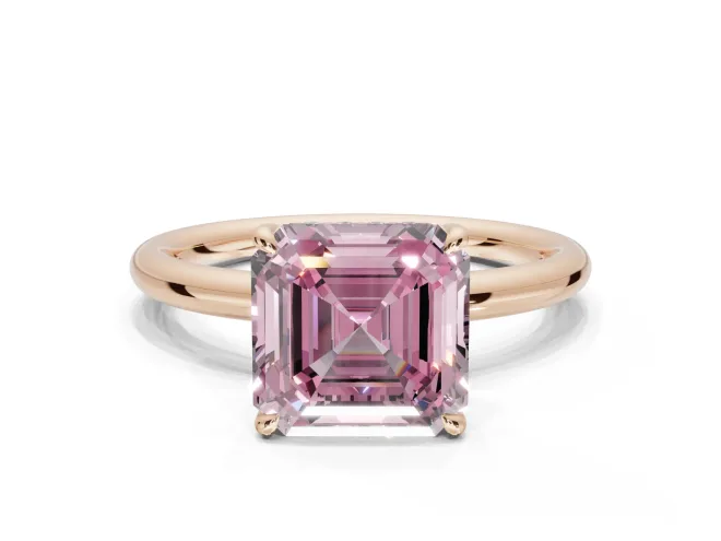 Asscher Cut Hidden Halo Ring Setting for a Fancy Pink Lab-Grown Diamond | Rose Gold