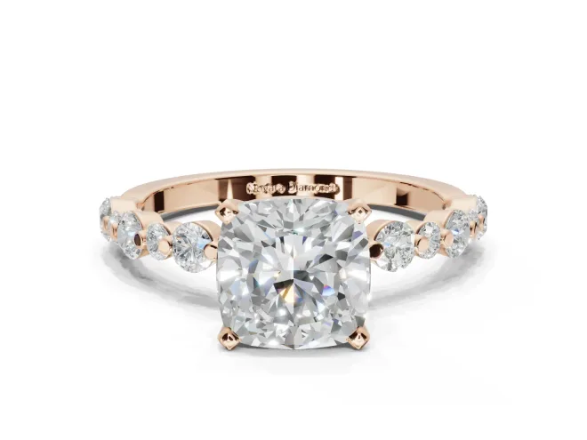 Cushion Cut Pavé Solitaire Engagement Ring Setting | Alternating Accents | Rose Gold