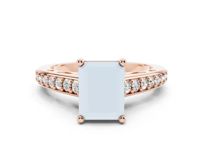 Radiant Cut Graduated Pavé Cathedral Solitaire Engagement Ring Setting | Scroll Cut-Outs | Rose Gold