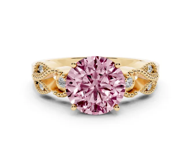 Round Vintage Engagement Ring Setting for a Fancy Pink Lab-Grown Diamond | Yellow Gold