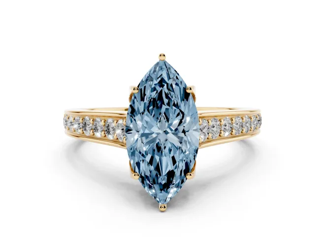 Marquise Graduated Pavé Engagement Ring Setting for a Fancy Blue Lab-Grown Diamond | Yellow Gold