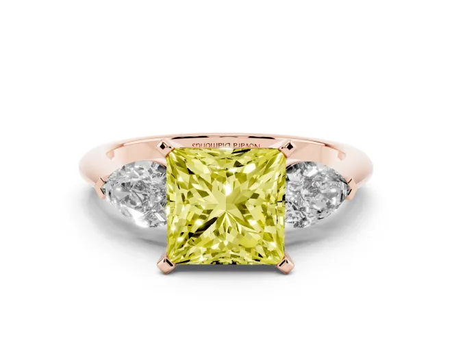 Princess Cut 3-Stone Engagement Ring Setting for a Fancy Yellow Lab-Grown Diamond | Rose Gold