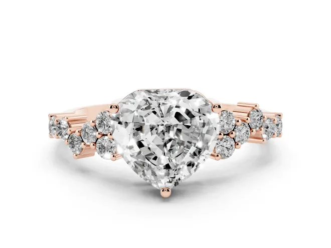 Heart Cut Diamond Ring Set in Rose gold with Scattered Round Accents