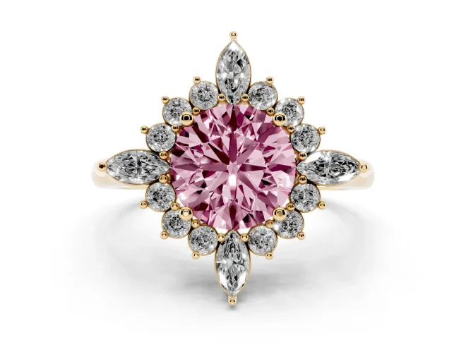 Round Engagement Ring Setting for a Fancy Pink Lab-Grown Diamond | Yellow Gold - Design NV-24790
