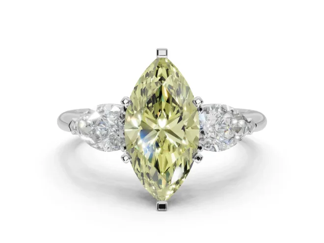 Marquise 3-Stone Engagement Ring Setting for a Fancy Yellow Lab-Grown Diamond | White Gold