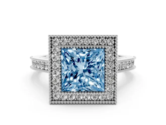 Princess Cut Halo Engagement Ring Setting for a Fancy Blue Lab-Grown Diamond | Sterling Silver - Design NV-24721