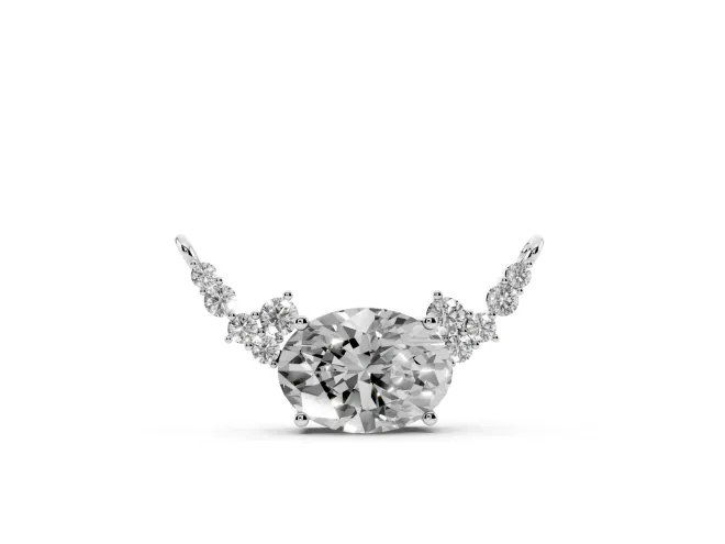 Oval Lab-Grown Diamond East-West Pendant Necklace | Round Accent Arcs | White Gold